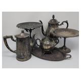 SP Teapots, Sugar Bowl, Compotes and Tray