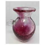 Cranberry Swirl and Bubble Art Glass Vase