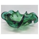 Blue/Green Ruffled Art Glass Bowl