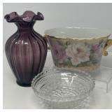 Fenton Vase with Floral Pot and Glass Dish