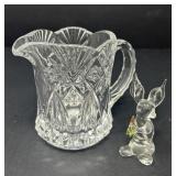 Small Glass Pitcher with Tiny Glass Bunny