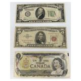 1934-A $10 FRN, 1963 $5 USN, 1973 Canada Dollar