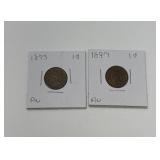 1893 and 1897 AU Indian Head Cents