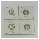 Four BU Mercury Dimes