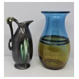 Art Glass Vase and Pottery Vase