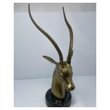 Brass Ibex Antilope Sculpture, Marble Base
