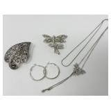 Sterling Hoop Earrings and Pendant