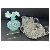 Fenton Vase with Cut Glass Cream and Sugar