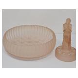 Satin Glass Bowl with Flower Frog Lady