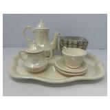 Vintage Iridescent Teapot, Tray, Sugar Bowl, more