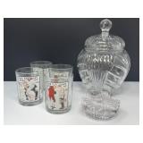 Crystal Jar, Candleholder, N. Rockwell Glasses