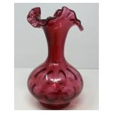 Cranberry Glass Ruffle Vase