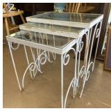Three Nesting Garden Tables with Glass Tops