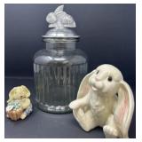 Rabbit Cookie Jar with Bunny Figurines