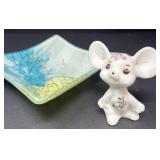 Painted, Signed Fenton Mouse and Pineapple Dish