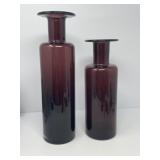 Two Tall Purple Glass Vases