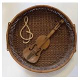 Wicker Tray with Decorative Wooden Violin Wall
