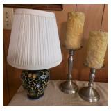 Lamp and Two Candle Holders