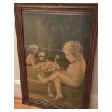 Framed Vintage Child with Puppies