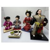 Three Japanese Tea  Dolls and Samurai Doll