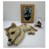 Navajo Sand Painting, Wolf Doll, Quail in Lucite