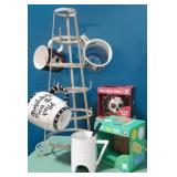 Metal Mug Rack and Mugs
