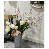 Galvanized Holder and Faux Flowers