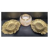Gold Colored Flower Plates and Candle