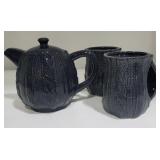Blue Ceramic Cable Knit Teapot, Hand Warmer Mugs B