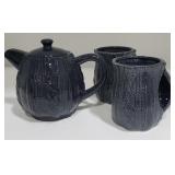 Blue Ceramic Cable Knit Teapot, Hand Warmer Mugs A