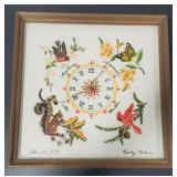 Crewel Clock in Wood Box Frame