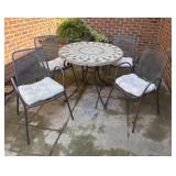Italian Mosaic Tile Table, Four Chairs & Cushions