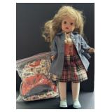 Handmade  Porcelain Doll and Bag of Clothes