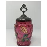 Victorian Cranberry Glass Pickle Jar with Lid