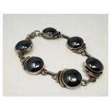 Sterling Cabochon Bracelet with Black Stones