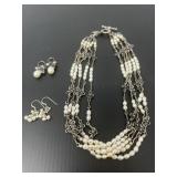 Silpada Five Strand Necklace, Two Pair Earrings