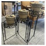 Three Tier Metal Plant Stand with Resin Pots