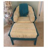 Coastal Turquoise Rattan Armchair and Ottoman