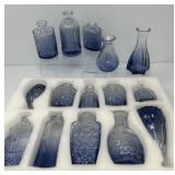 Twenty Piece Blue Glass Vases Set