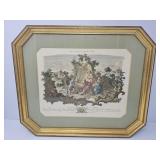 French Etching Print in Octagon Frame