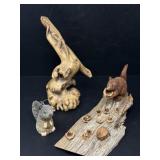 Signed Carved Squirrel, Rustic Sculpture, Ornament