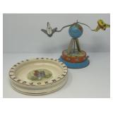 Vintage Tin Globe Plane Wind Up Toy, Baby Bowl