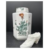 Vintage Ginger Jar with Milk Glass Shoe