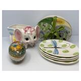 Bug Plates, Elephant Planter, Paper Mache Egg