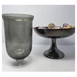 Grey Glass Vase and Silver Plate Compote