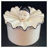 Vintage Ceramic Pierrot Clown Trinket Vanity Box