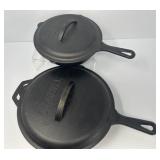 Two Cast Iron Cuisinel Pans with Lids