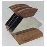 Set of ULU Alaskan Steak Knives in Walnut Stand