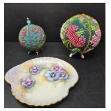 Handmade Beaded Balls and Hand Painted Plate