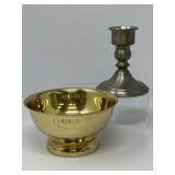Baldwin Brass Bowl and Pewter Candlestick